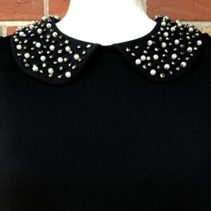 Vivienne Tam Peter Pan Collar Beaded Black Sleeveless Mini Dress 👗